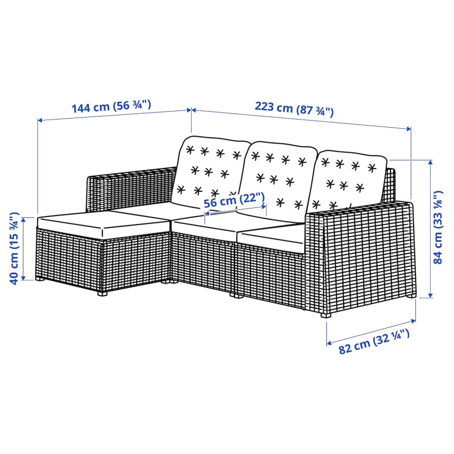 3-местный модульный диван садовый с подставкой для ног - IKEA SOLLERÖN/SOLLERON, 84x144x223, серый/бежевый, СОЛЛЕРОН ИКЕА (изображение №5)