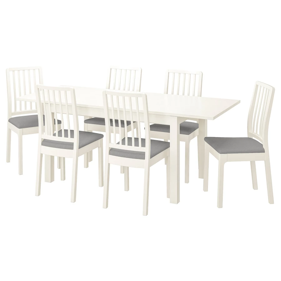 Стол и 6 стульев - IKEA EKEDALEN/LANEBERG/ЭКЕДАЛЕН/ЛАНЕБЕРГ ИКЕА, 130х190x80 см, белый/серый (изображение №1)