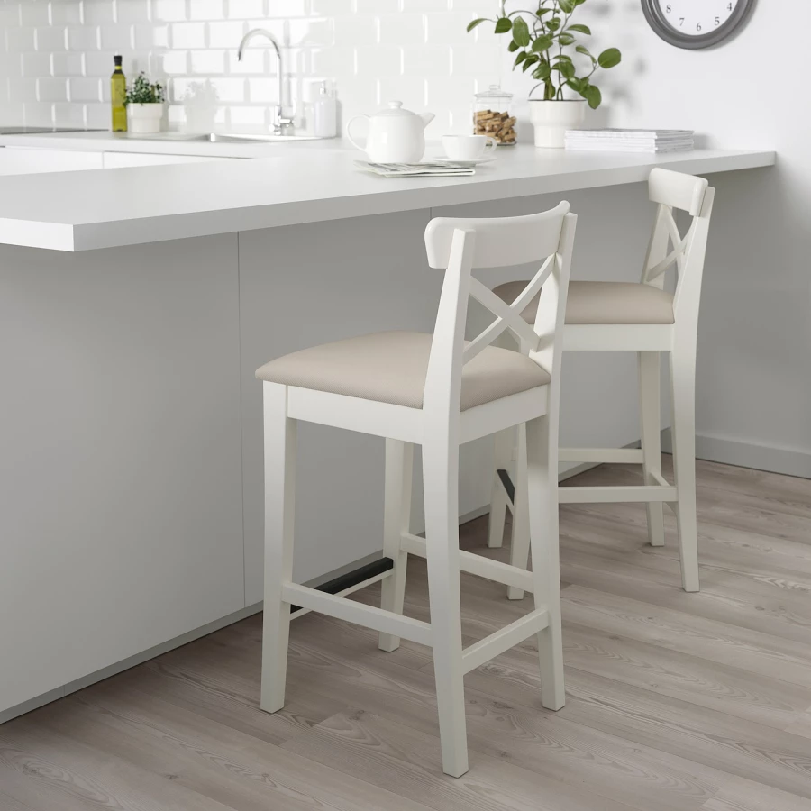 Барный стул со спинкой - INGOLF IKEA/ИНГОЛЬФ ИКЕА, 92х40х45  см, белый (изображение №5)