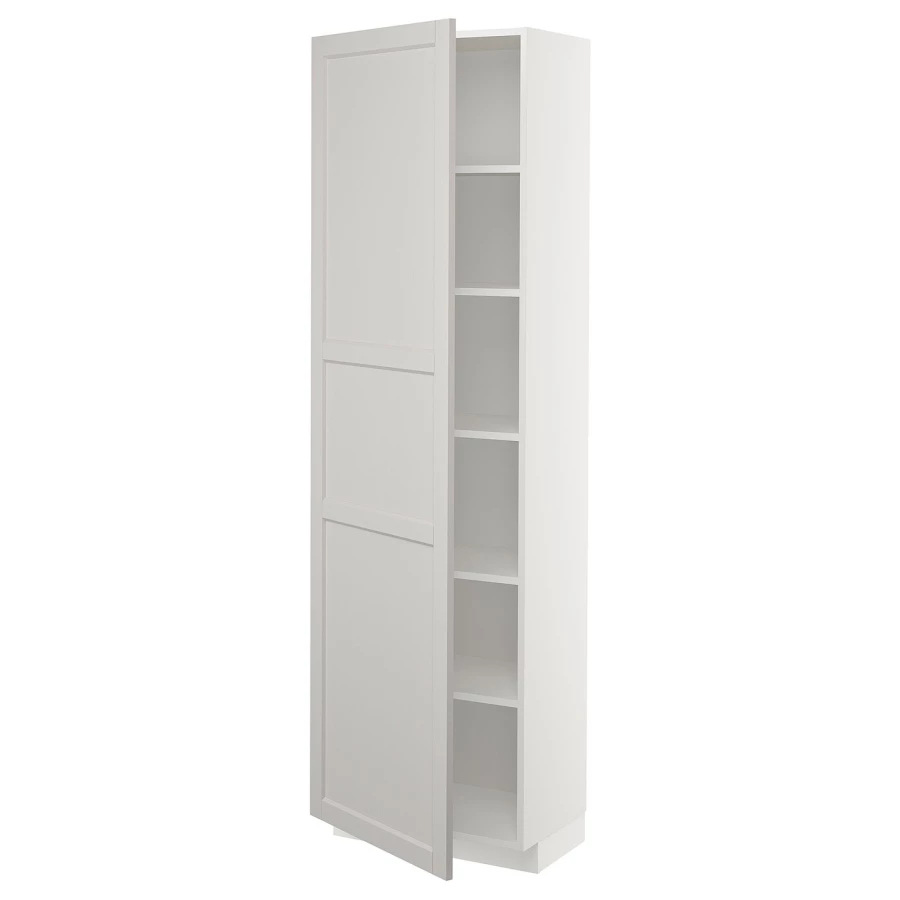 Высокий кухонный шкаф с полками - IKEA METOD/МЕТОД ИКЕА, 200х37х60 см, белый/серый (изображение №1)