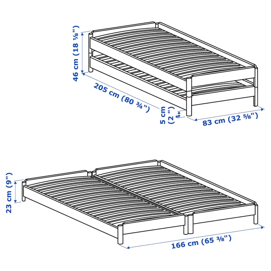 Складная кровать с 2 матрасами - IKEA UTÅKER/UTAKER, 200х80 см, матрас жесткий, сосна, УТОКЕР ИКЕА (изображение №12)