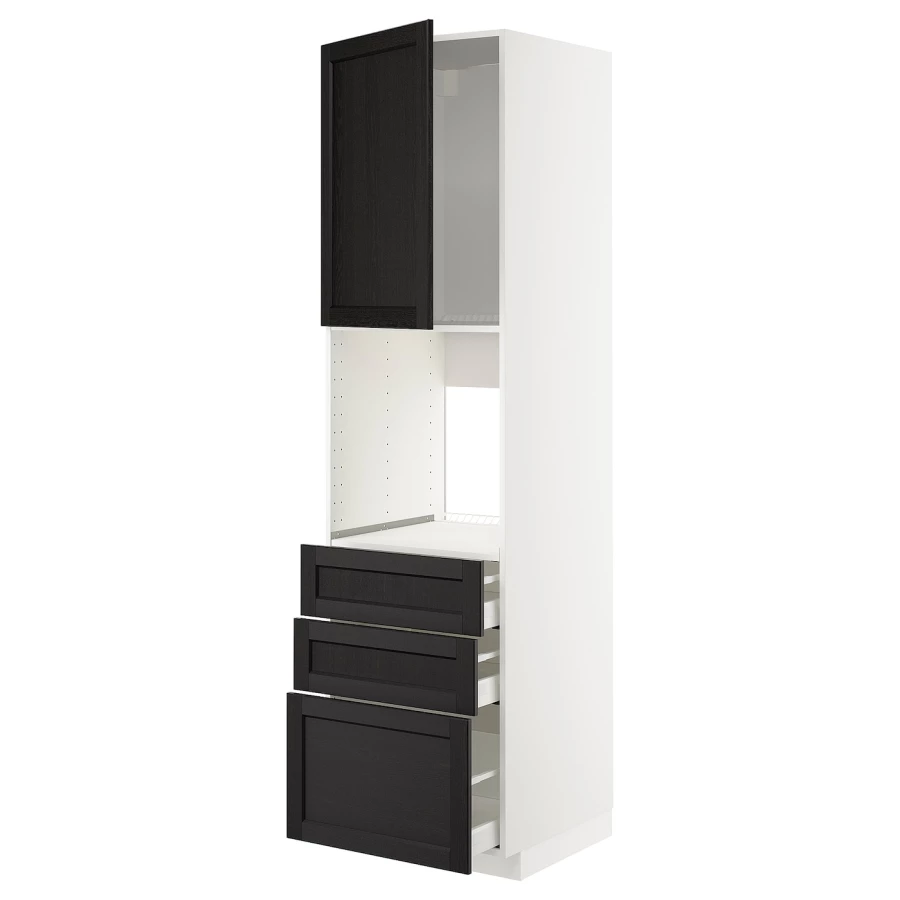 Высокий шкаф с ящиками - IKEA METOD/MAXIMERA/МЕТОД/МАКСИМЕРА ИКЕА, 220х60х60 см, белый/черный (изображение №1)