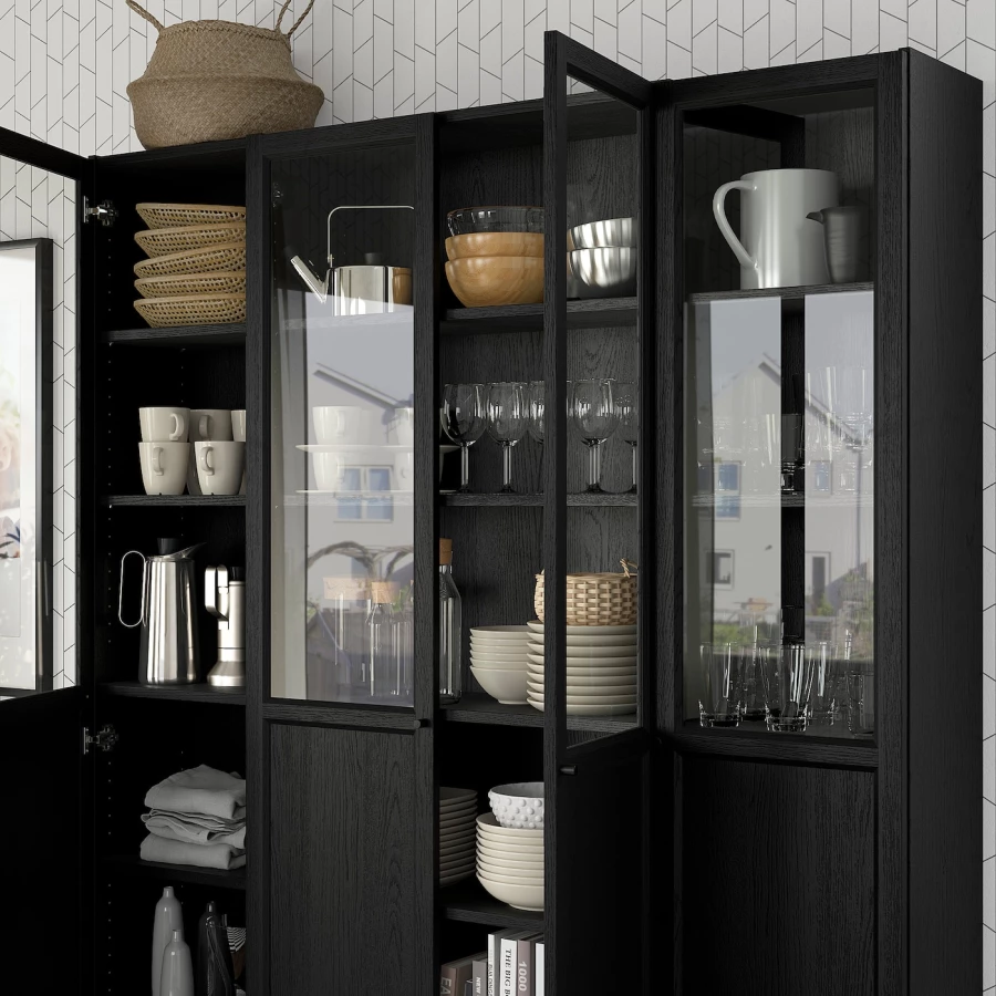Книжный шкаф -  BILLY / OXBERG IKEA/ БИЛЛИ/ ОКСБЕРГ ИКЕА, 160х202 см, черный (изображение №3)
