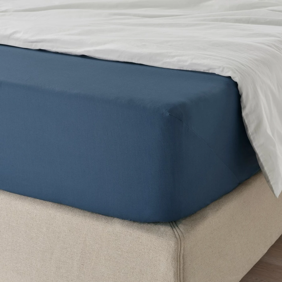 Простыня натяжная - ULLVIDE IKEA/ УЛЛЬВИДЕ  ИКЕА, 180х200 см,  синий (изображение №2)