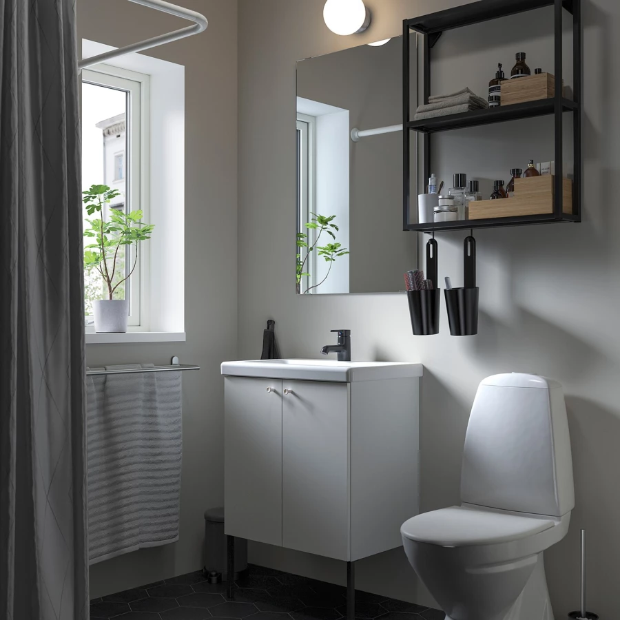 Комбинация для ванной - IKEA ENHET, 64х43х65 см, антрацит/белый, ЭНХЕТ ИКЕА (изображение №2)