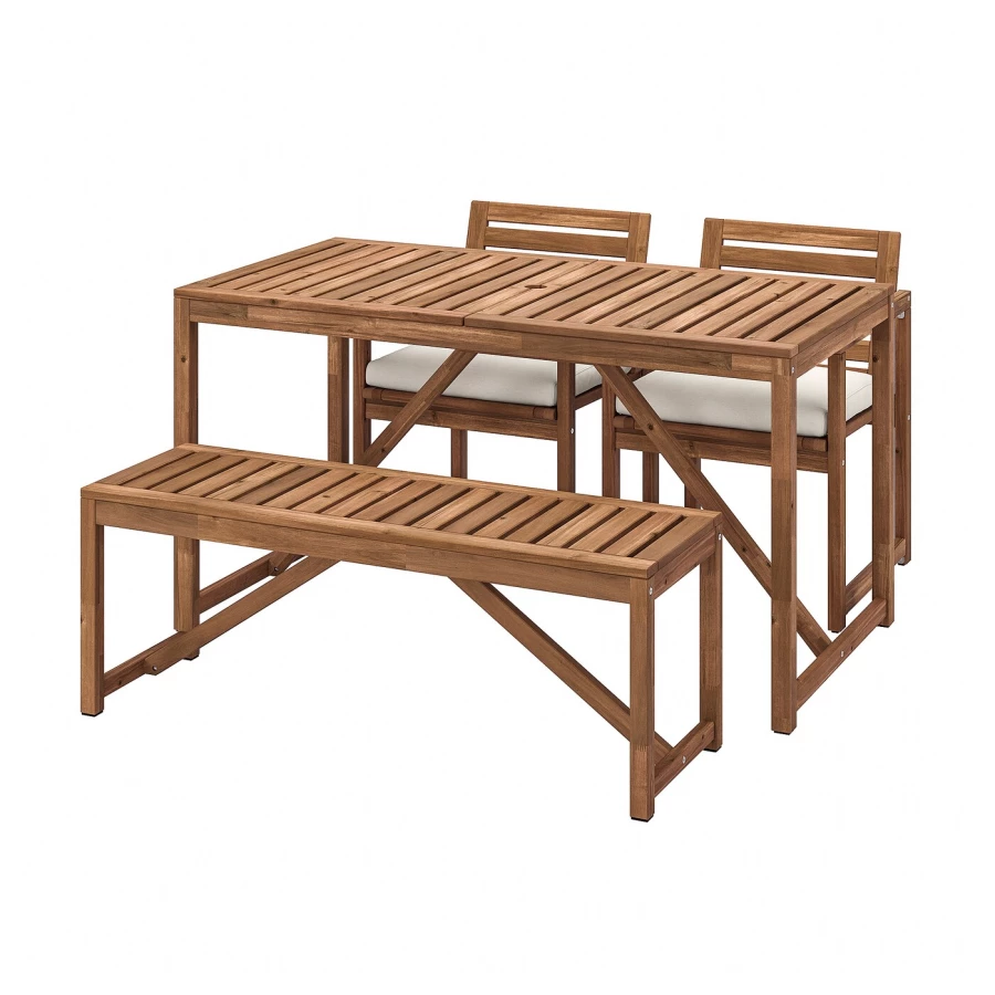Стол+2 стула+скамья - IKEA NÄMMARÖ/NAMMARO/ НАММАРО ИКЕА, 67х66х7 см, коричневый (изображение №1)