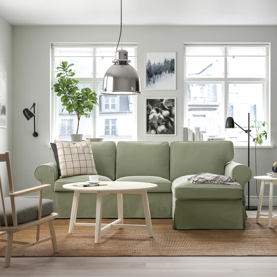3-местный диван с шезлонгом - IKEA EKTORP, 88x88x252см, светло-зеленый, ЭКТОРП ИКЕА (изображение №2)