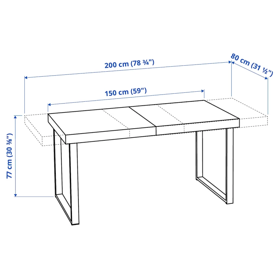 Раздвижной стол - IKEA TARSELE, 150/200х80х77 см, ТАРСЕЛЬ ИКЕА,  черный (изображение №6)