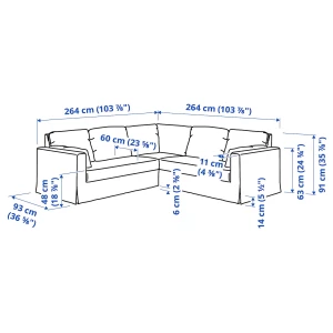 4-местный угловой диван - IKEA HYLTARP, 93x264см, белый, ХИЛТАРП ИКЕА