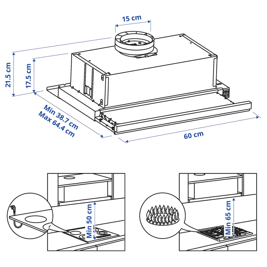 Встроенная вытяжка - UTDRAG IKEA/ УТДРАГ  ИКЕА,  60х21,5 см, белый (изображение №5)
