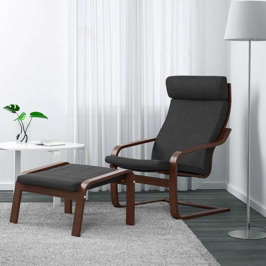 Кресло/табурет для ног - POÄNG / POАNG  IKEA/ ПОЭНГ ИКЕА,  72х66х7 см , черный/коричневый (изображение №4)