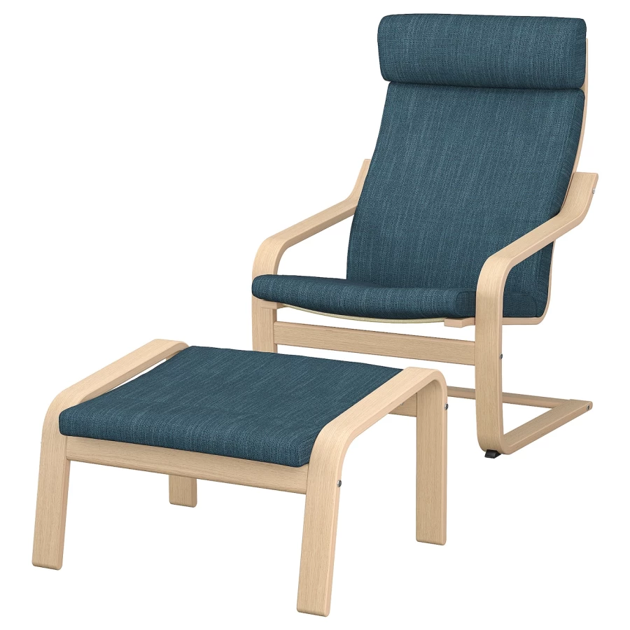 Кресло/табурет для ног - POÄNG / POАNG  IKEA/ ПОЭНГ ИКЕА,  72х66х7 см , синий/бежевый (изображение №1)
