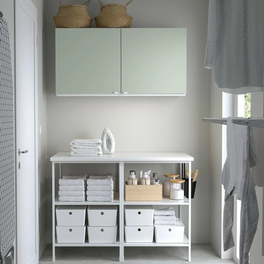 Комбинация для ванной - IKEA ENHET, 123х63.5х207 см, белый/серо-зеленый, ЭНХЕТ ИКЕА (изображение №2)