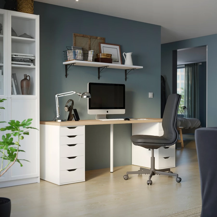 Письменный стол с ящиками - IKEA LAGKAPTEN/ALEX/ЛАГКАПТЕН/АЛЕКС ИКЕА, 200х60 см, под беленый дуб/белый (изображение №5)