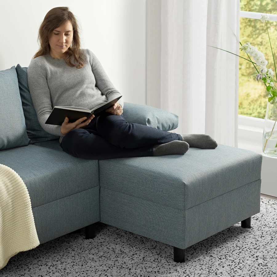 3-местный диван с бирюзовым шезлонгом - IKEA ANGSTA, 76,5x82x199см, голубой, АНГСТА ИКЕА (изображение №10)