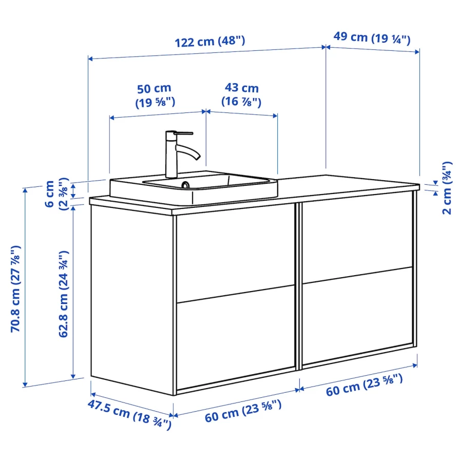 Тумба для ванной  - ÄNGSJÖN / BACKSJÖN/АNGSJОN / BACKSJОN IKEA/ЭНГСЬЕН/БЭКСЬЕН ИКЕА, 71х122 см, белый/серый (изображение №7)