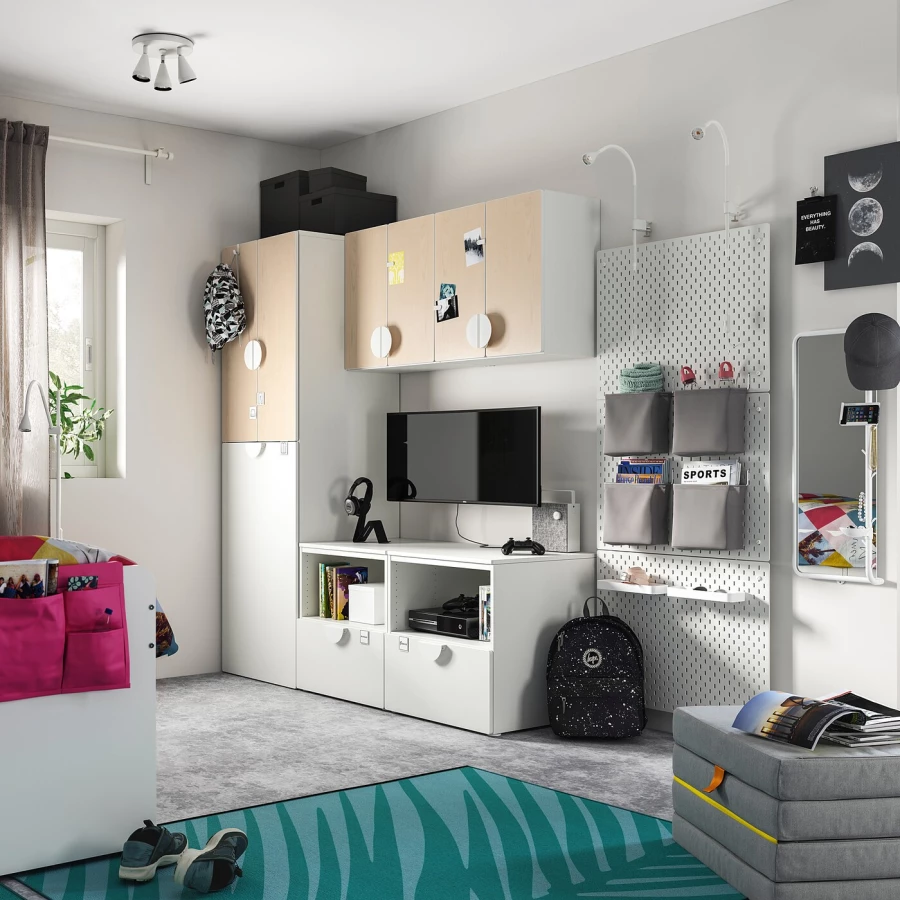 Детская гардеробная комбинация - IKEA PLATSA SMÅSTAD/SMASTAD, 180x57x196см, белый/светло-коричневый, ПЛАТСА СМОСТАД ИКЕА (изображение №2)