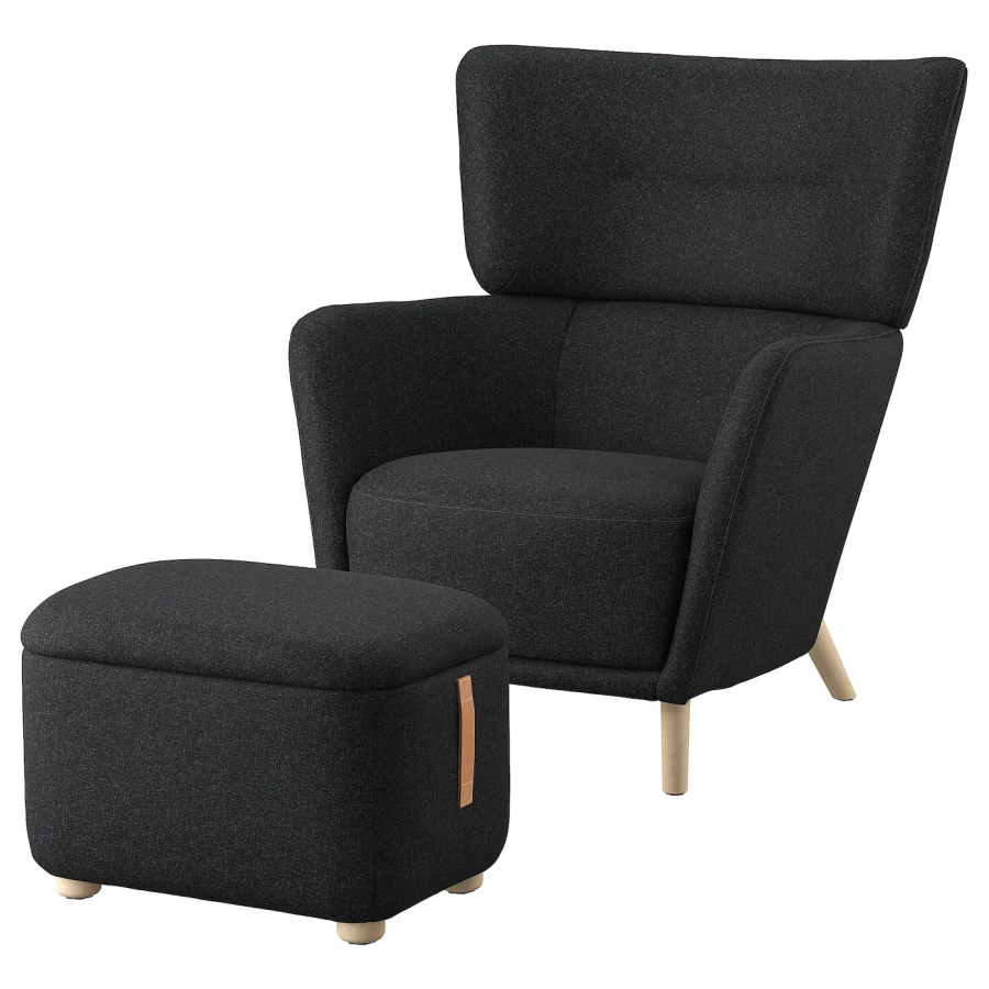 Кресло с подлокотником и пуф - IKEA OSKARSHAMN, 82х96х101 см, черный, ОСКАРСХАМН ИКЕА (изображение №1)