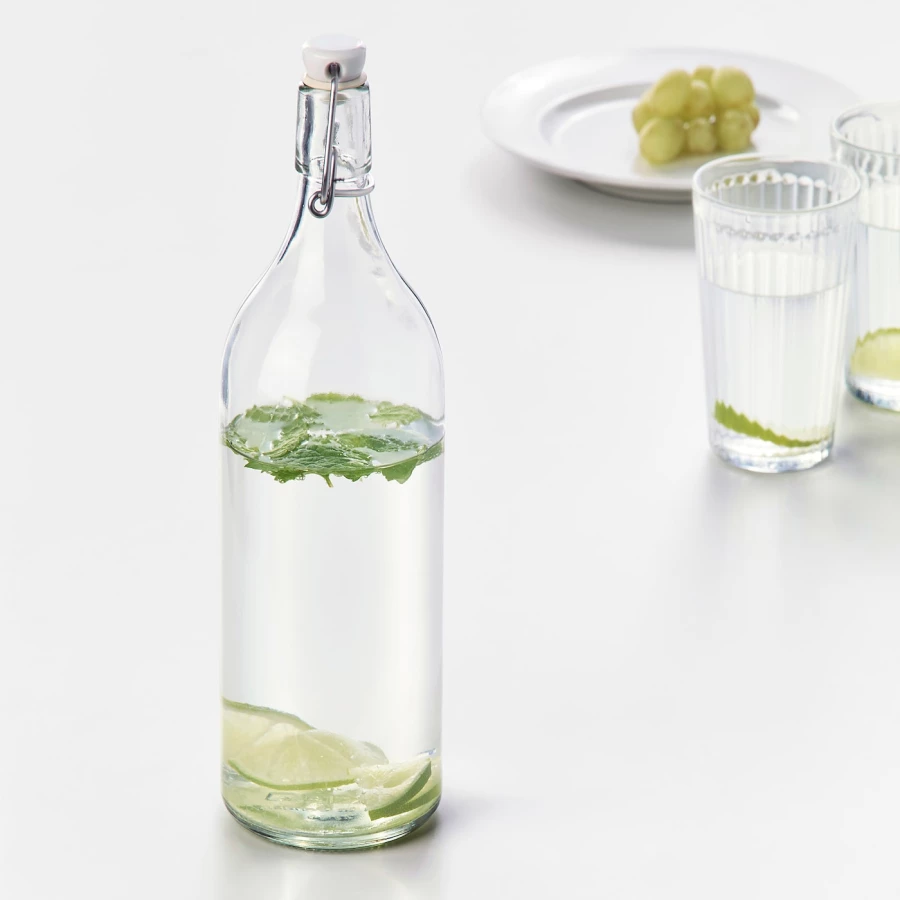 Бутылка с крышкой - IKEA KORKEN, 1 л, стекло, КОРКЕН ИКЕА (изображение №2)