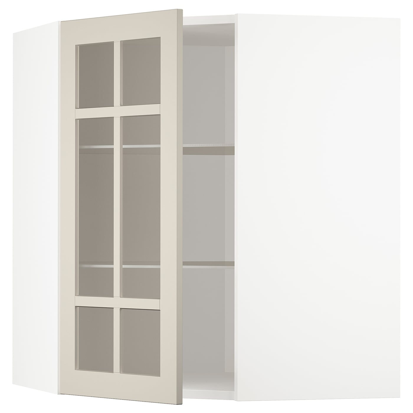 Шкаф  с дверцами и  стеклянной полочкой  - METOD IKEA/ МЕТОД ИКЕА, 68х80 см, белый/светло-бежевый