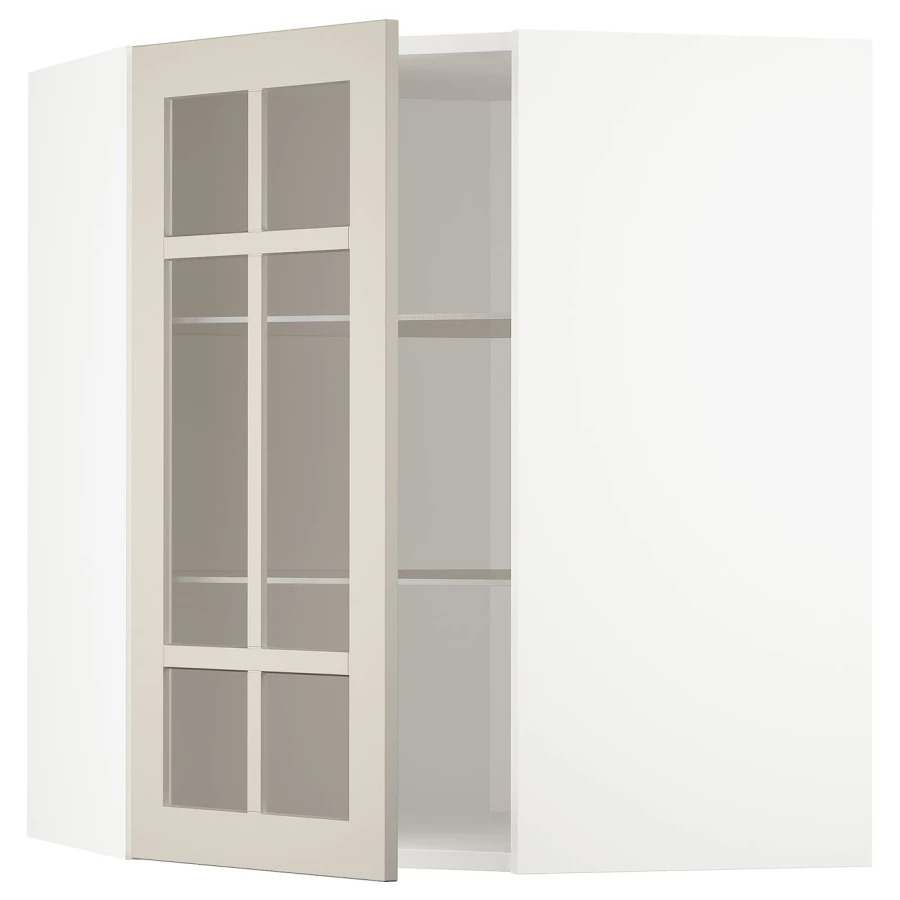 Шкаф  с дверцами и  стеклянной полочкой  - METOD IKEA/ МЕТОД ИКЕА, 68х80 см, белый/светло-бежевый (изображение №1)