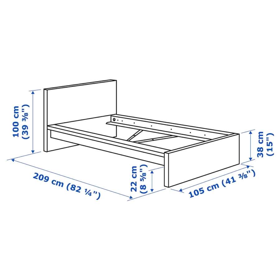 Каркас кровати - IKEA MALM/LÖNSET/LONSET, 200х90 см, под беленый дуб, МАЛЬМ/ЛОНСЕТ ИКЕА (изображение №9)