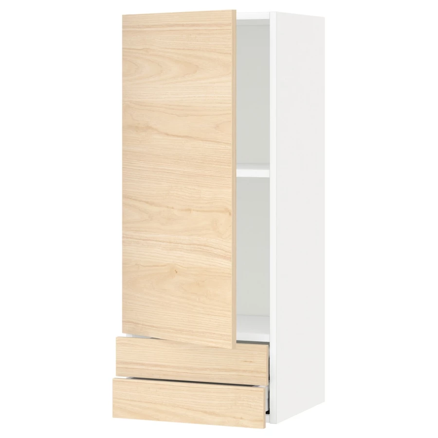 Навесной шкаф с полкой - METOD/MAXIMERA  IKEA/ МЕТОД /МАКСИМЕРА ИКЕА, 100х40 см, белый/под беленый дуб (изображение №1)