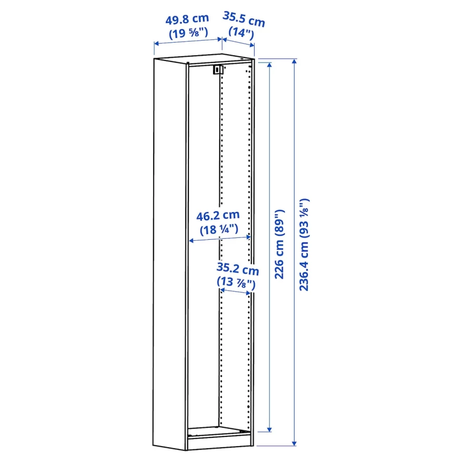 Каркас гардероба - PAX IKEA/ ПАКС ИКЕА, 50x35x236 см, под беленый дуб (изображение №4)