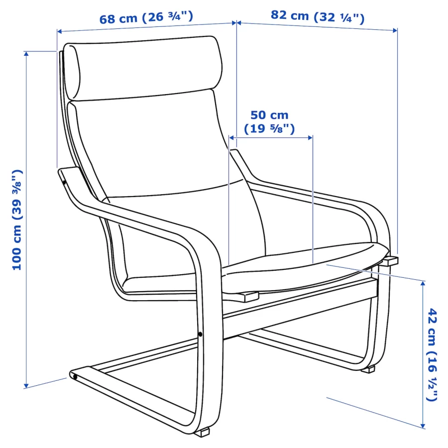 Кресло-качалка и табурет для ног - IKEA POÄNG/POANG/ПОЭНГ ИКЕА, 68х82х100 см, синий (изображение №7)