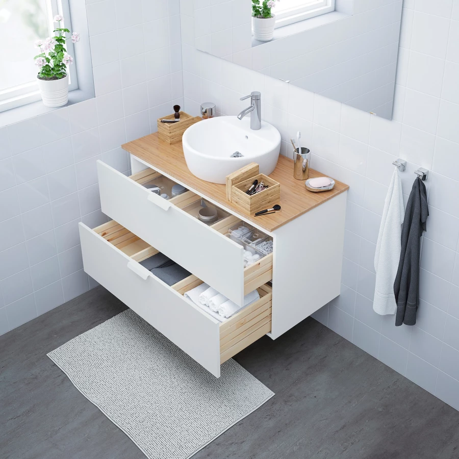 Шкаф со столешницей и умывальником - GODMORGON/TOLKEN / TÖRNVIKEN IKEA/ГОДМОРГОД /ТОЛКЕН/ТЕРНВИКЕН ИКЕА, 102х74 см, бежевый/белый (изображение №2)