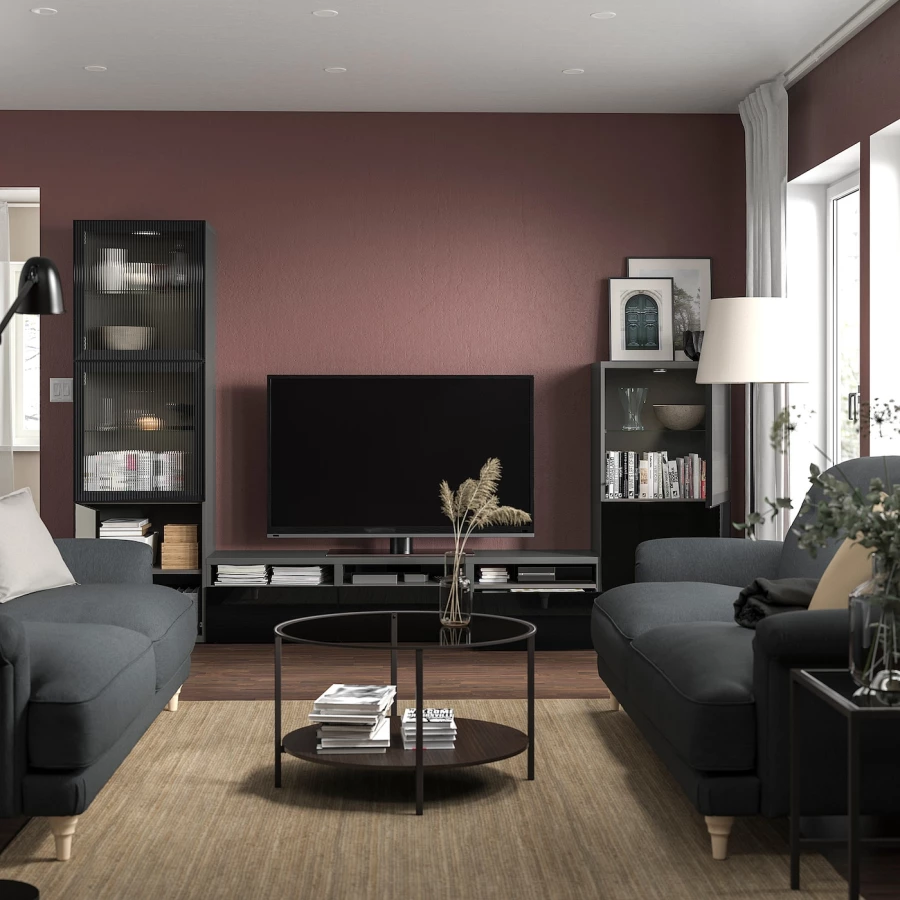Комбинация для хранения ТВ - IKEA BESTÅ/BESTA, 193x42x300см, черный, БЕСТО ИКЕА (изображение №2)