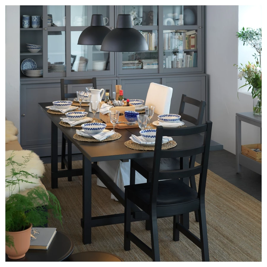 Раздвижной обеденный стол - NORDVIKEN IKEA, 223/95/75 см, чёрный, НОРДВИКЕН ИКЕА (изображение №5)