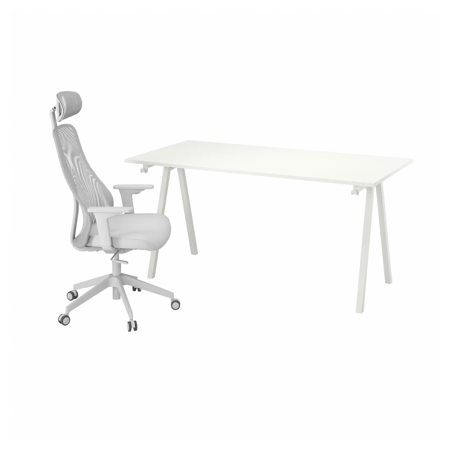 Стол и стул - IKEA TROTTEN / MATCHSPEL, белый/серый, ТРОТТЕН/МАТЧСПЕЛ ИКЕА (изображение №1)