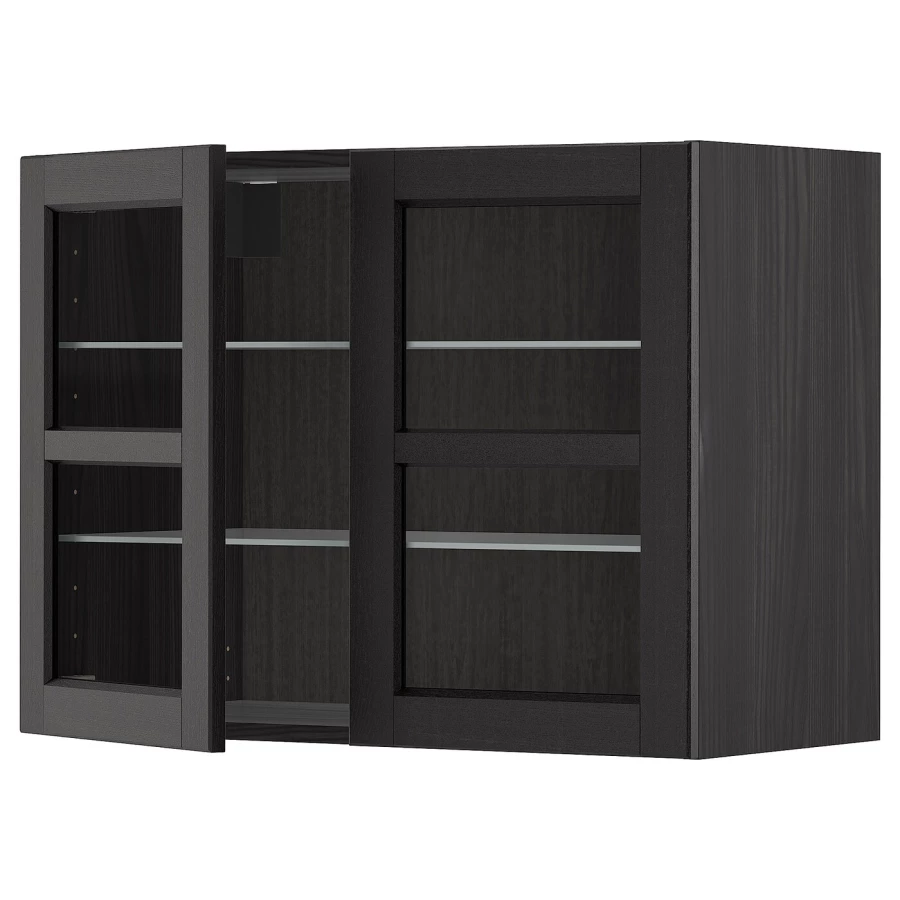 Шкаф и 2 стеклянные двери -  METOD IKEA/ МЕТОД ИКЕА, 80х60 см, черный (изображение №1)