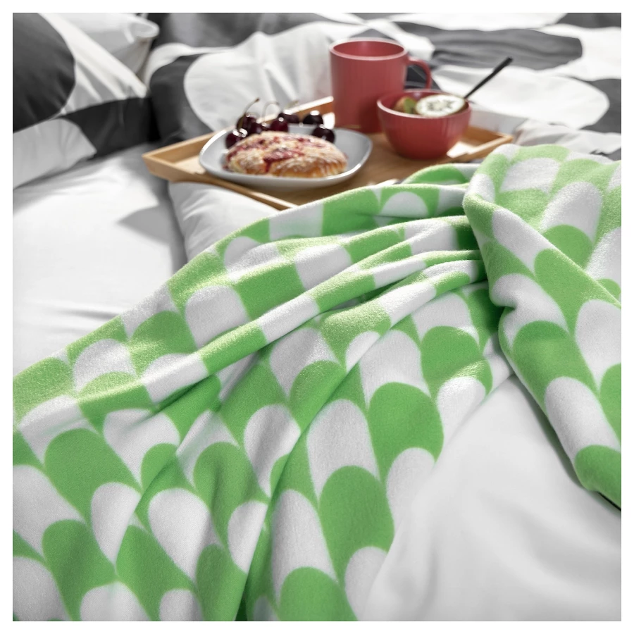 Плед - BRUKSVARA IKEA/ БРУКСВАРА ИКЕА, 120х160 см белый/зеленый (изображение №2)