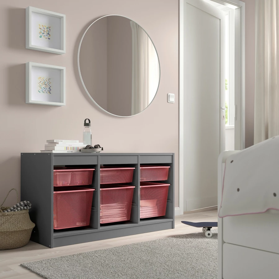 Стеллаж - IKEA TROFAST, 99х44х56 см, красный/темно-серый, ТРУФАСТ ИКЕА (изображение №2)