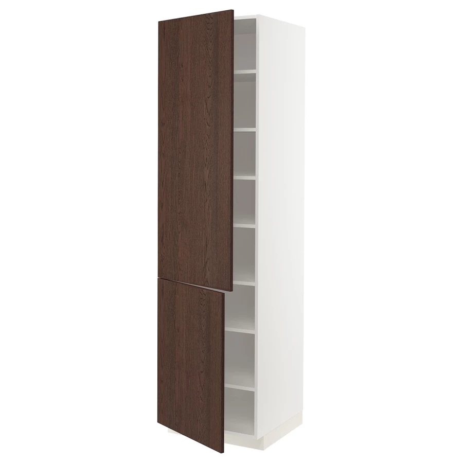 Высокий шкаф - IKEA METOD/МЕТОД ИКЕА, 220х60х60 см, белый/коричневый (изображение №1)