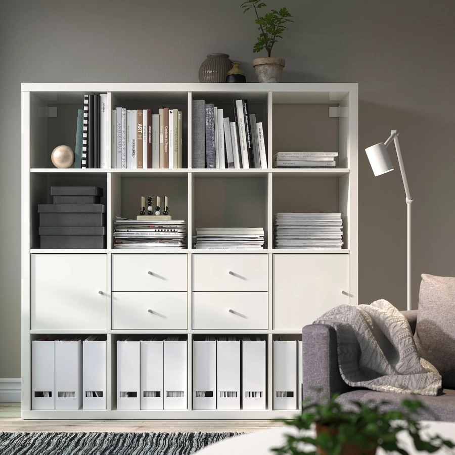Стеллаж 16 ячеек с ящиками - IKEA KALLAX, 147х147 см, белый, КАЛЛАКС ИКЕА (изображение №2)