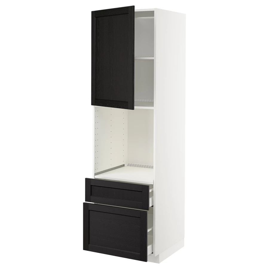 Кухонный шкаф-пенал - IKEA METOD/MAXIMERA/МЕТОД/МАКСМЕРА ИКЕА, 200х60х60 см, черный/белый (изображение №1)