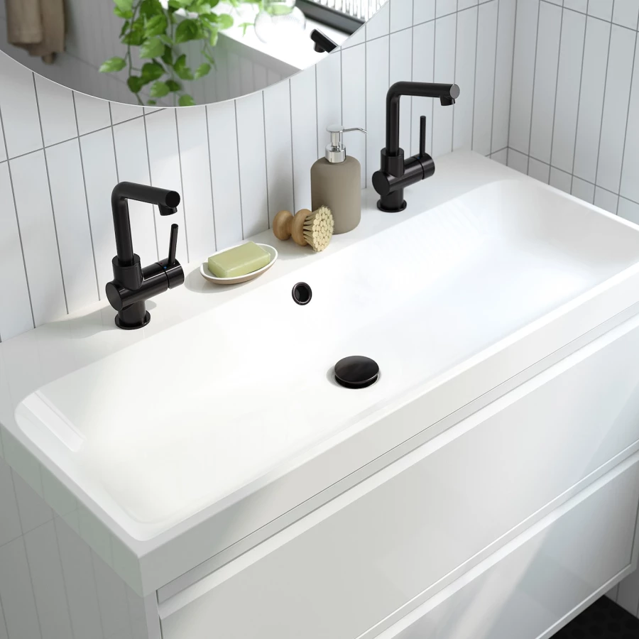 Тумба для ванной - ÄNGSJÖN / BACKSJÖN/АNGSJОN / BACKSJОN  IKEA/ ЭНГСЬЕН / БЭКСЬЕН ИКЕА,  100х69 см , белый/коричневый (изображение №5)
