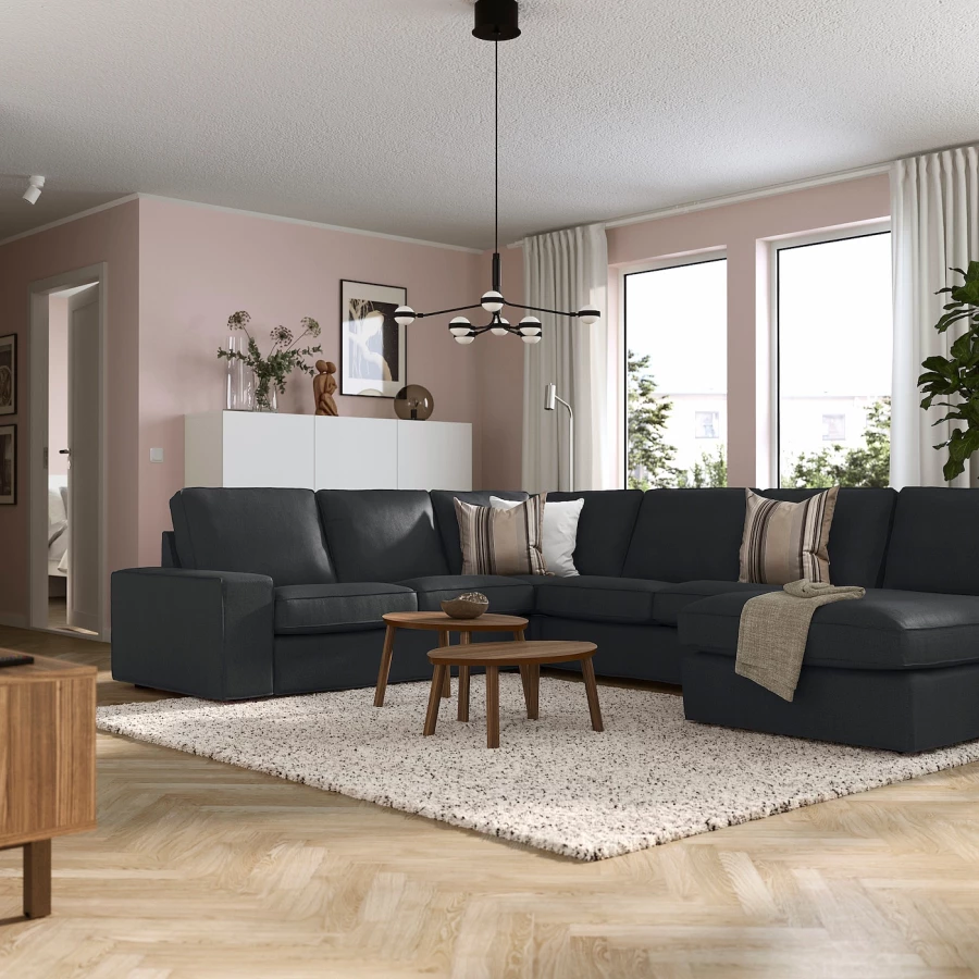 4-местный угловой диван и кушетка - IKEA KIVIK, 83x95x257/347см, черный, КИВИК ИКЕА (изображение №2)