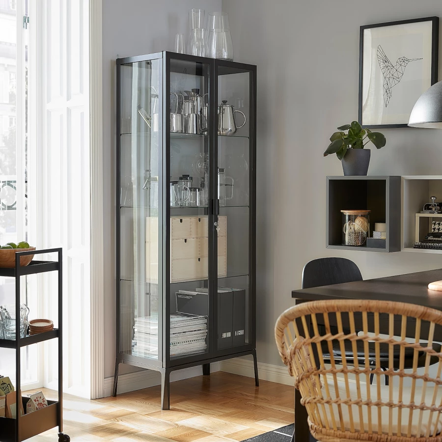 Шкаф со стеклянными дверцами  - MILSBO IKEA/ МИЛСБО ИКЕА, 73x175х42 см, черный/прозрачный (изображение №3)