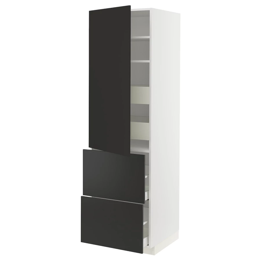 Высокий шкаф с ящиками - IKEA METOD/MAXIMERA/МЕТОД/МАКСИМЕРА ИКЕА, 200х60х60 см, черный/белый (изображение №1)