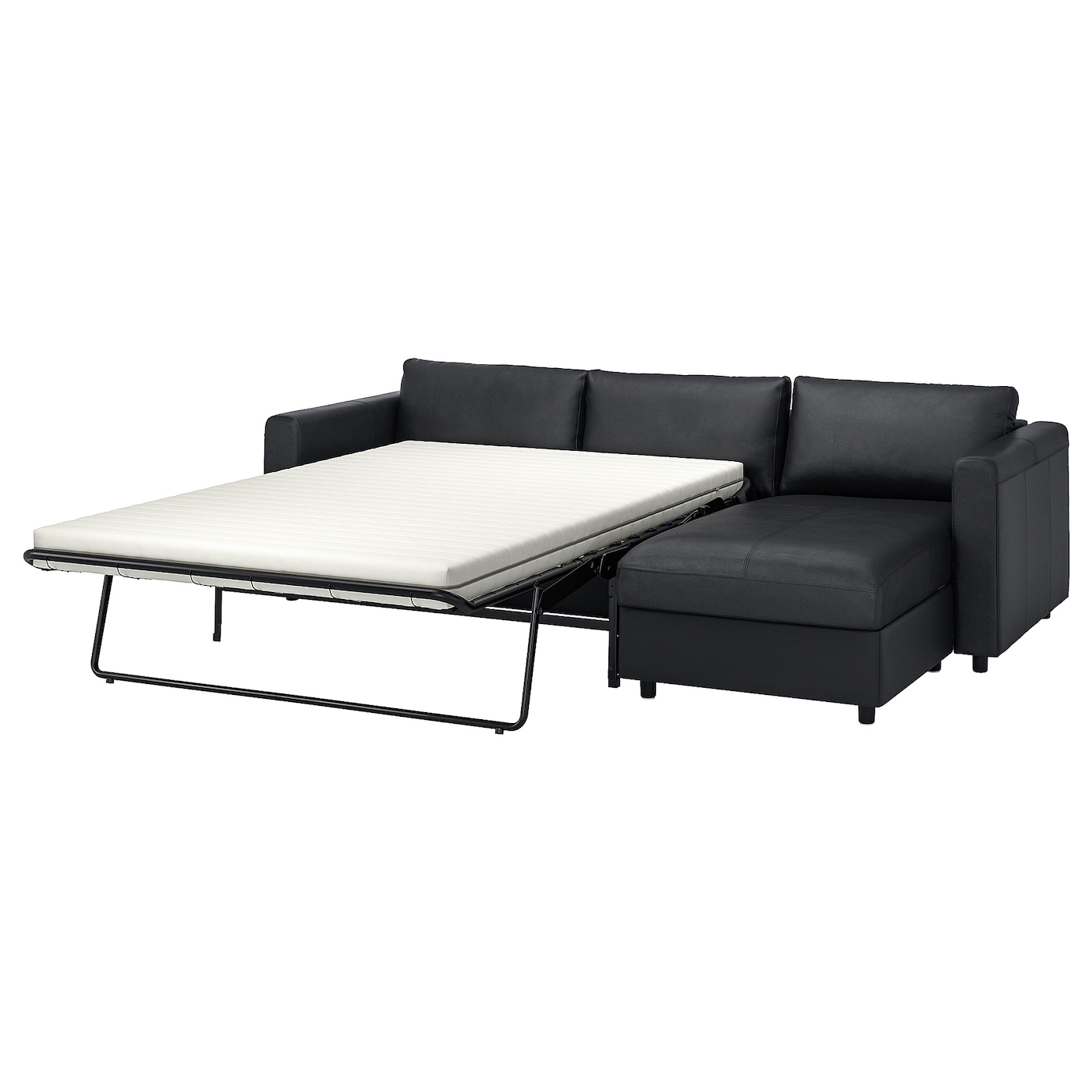 3-местный диван с шезлонгом - IKEA VIMLE, 271х98х83 см, черный, кожа, ВИМЛЕ ИКЕА