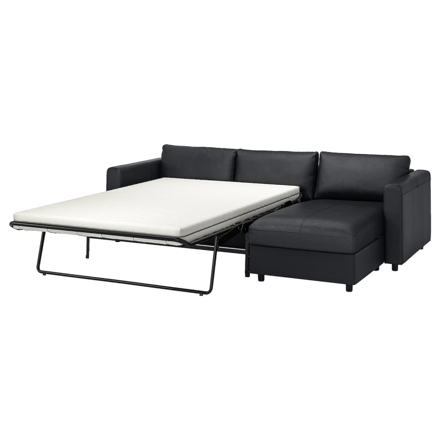 3-местный диван с шезлонгом - IKEA VIMLE, 271х98х83 см, черный, кожа, ВИМЛЕ ИКЕА (изображение №1)
