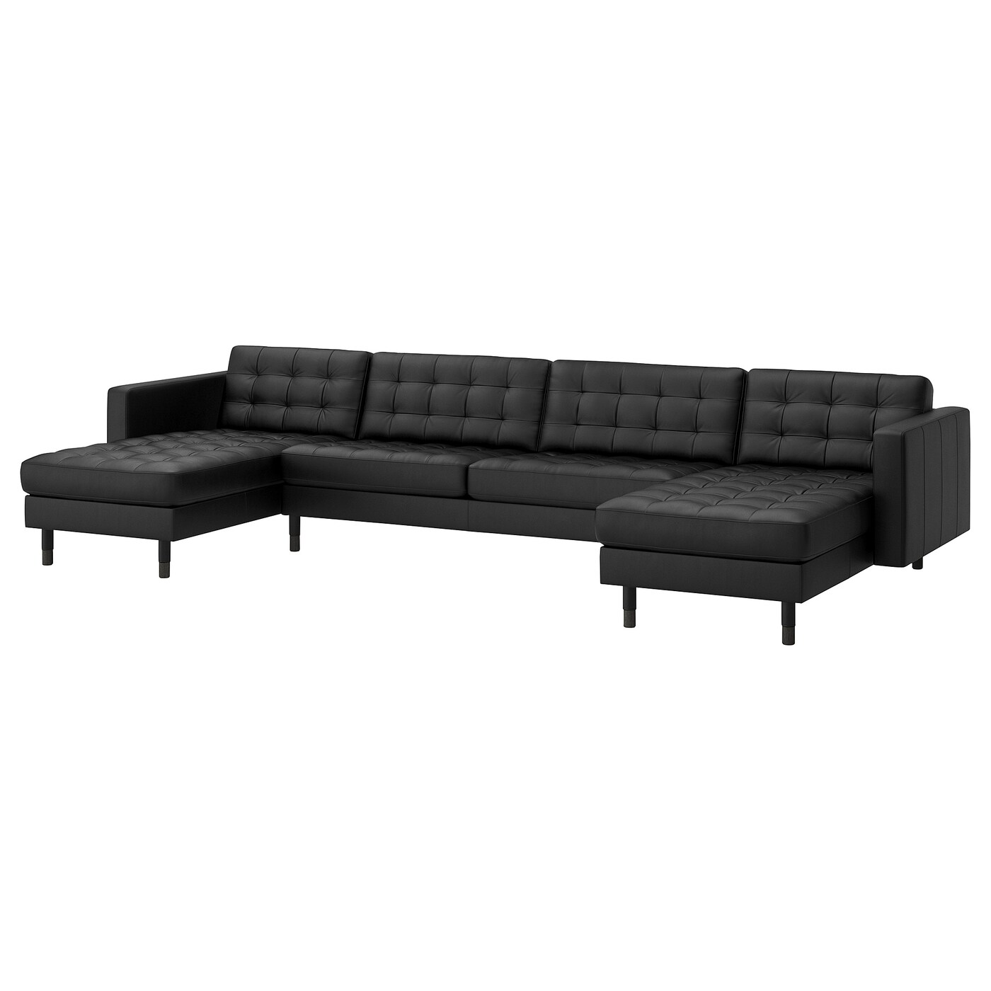 5-местный диван с шезлонгом - IKEA LANDSKRONA, 78x158x355см, черный, кожа, ЛАНДСКРУНА ИКЕА