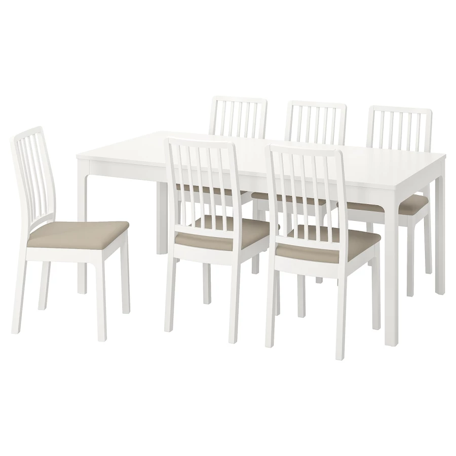 Стол и 6 стульев - IKEA EKEDALEN/ЭКЕДАЛЕН ИКЕА, 180х240х90 см, белый/бежевый (изображение №1)