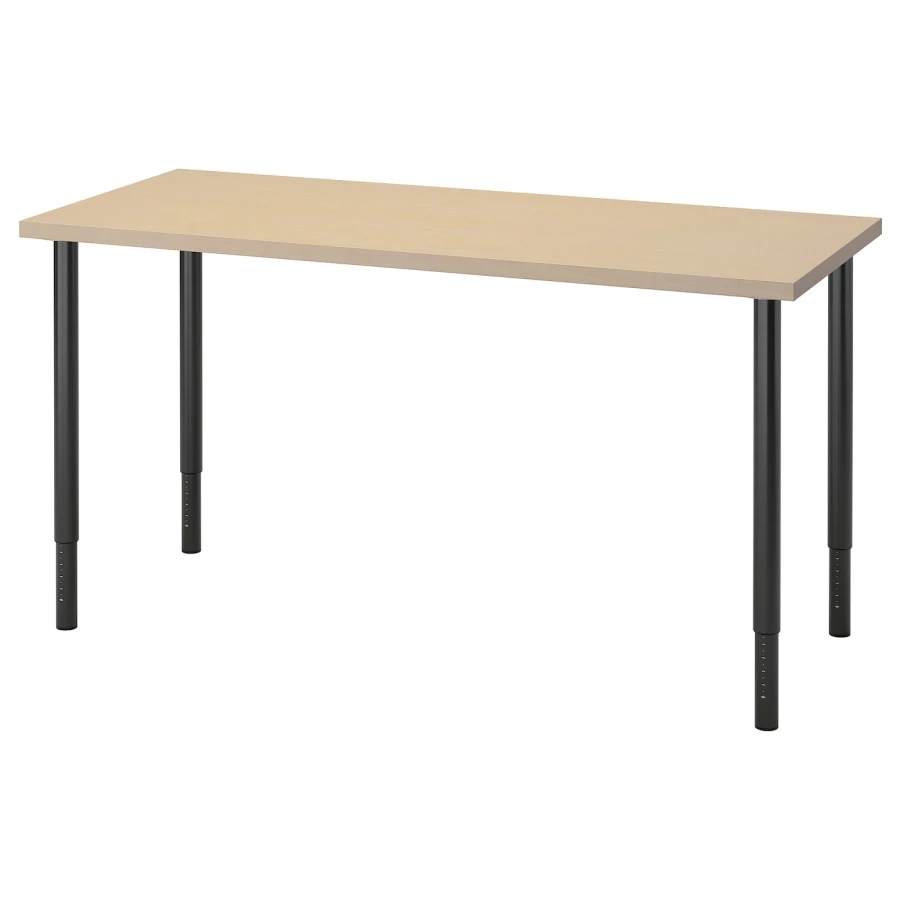 Рабочий стол - IKEA MÅLSKYTT/MALSKYTT/OLOV , 140х60 см, береза/черный, МОЛСКЮТТ/ОЛОВ ИКЕА (изображение №1)
