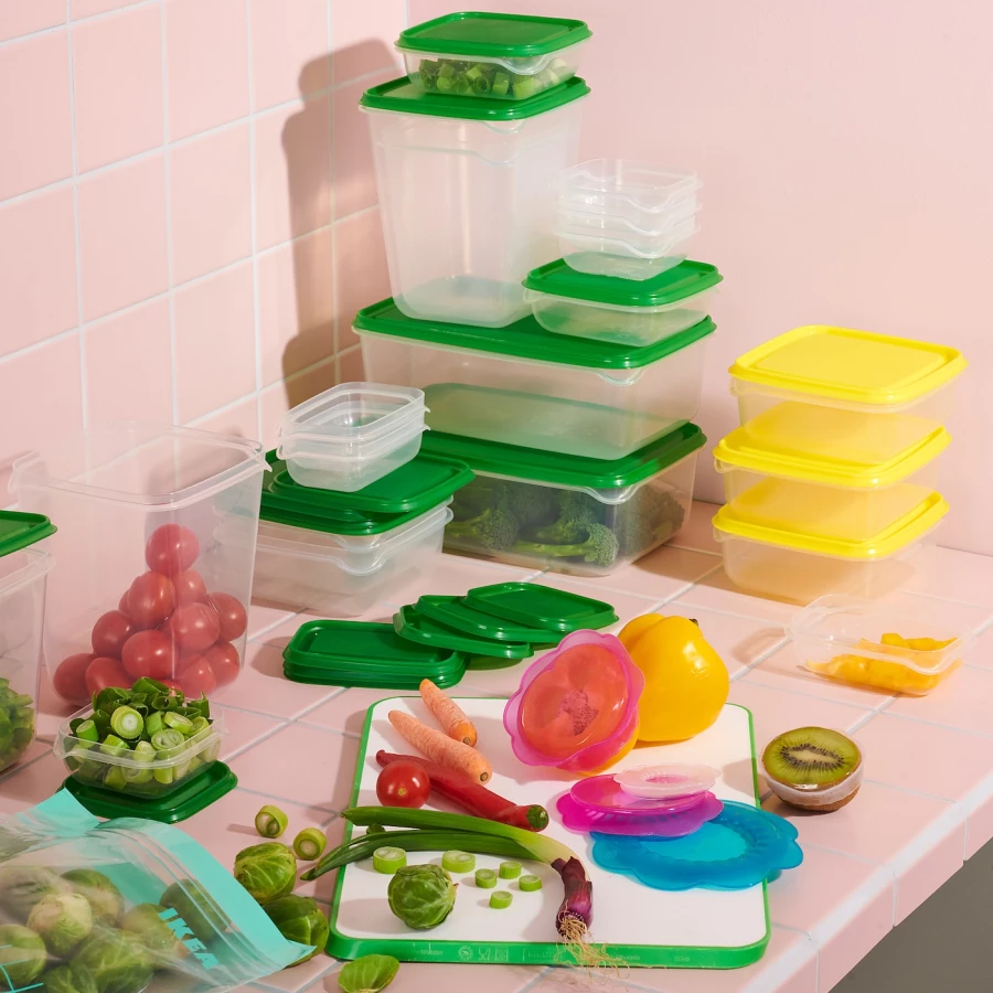 Набор контейнеров для продуктов с крышкой, 17 шт. - IKEA PRUTA, зеленый/прозрачный, ПРУТА ИКЕА (изображение №5)