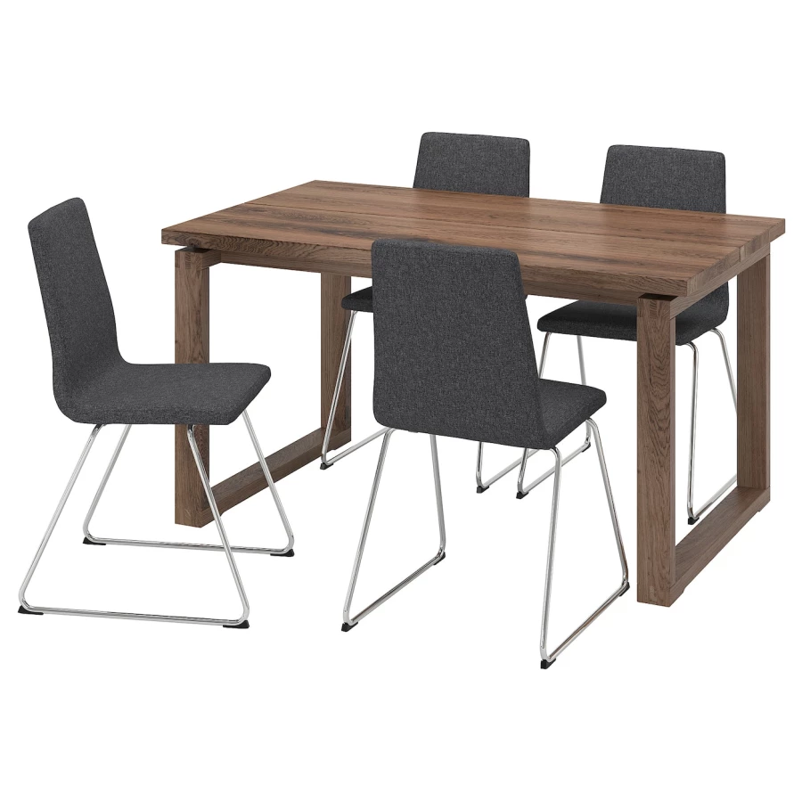 Стол и 4 стула - MÖRBYLÅNGA / LILLÅNÄS/LILLАNАS / MОRBYLАNGA IKEA/  МЁРБИЛОНГА / ЛИЛЛОНЭС ИКЕА,  140х85 см,  коричневый/ темно-серый (изображение №1)